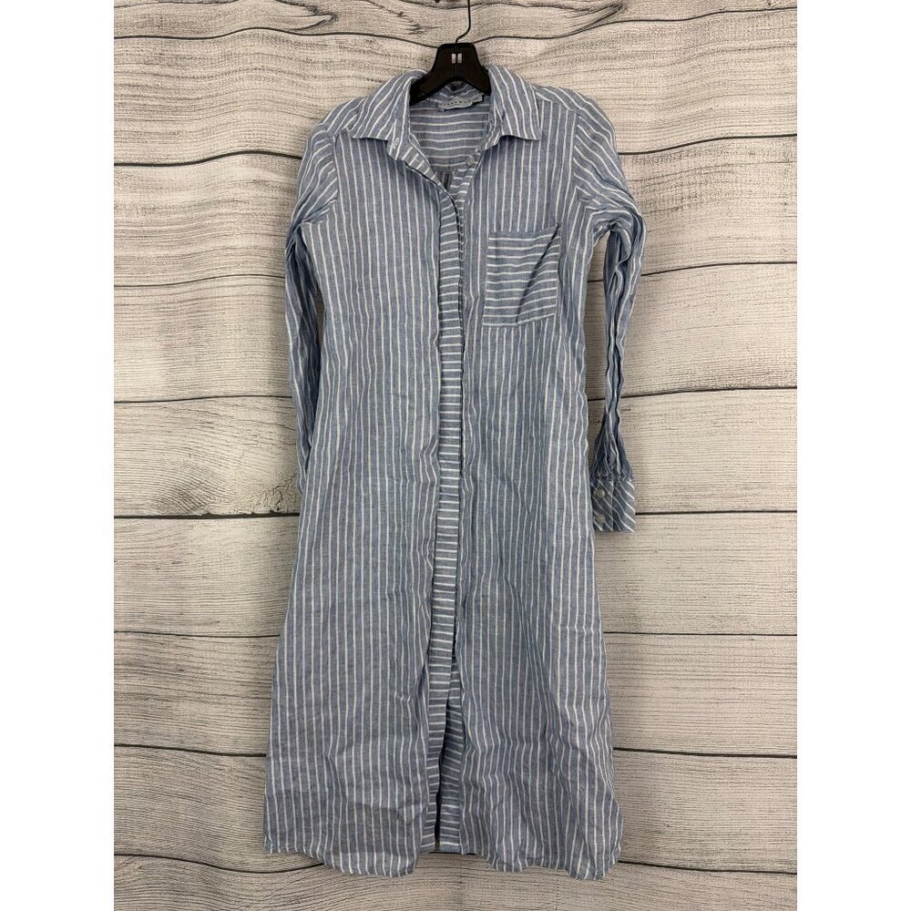 Harshman Blue & White Striped Long Shirt Dress Size XS